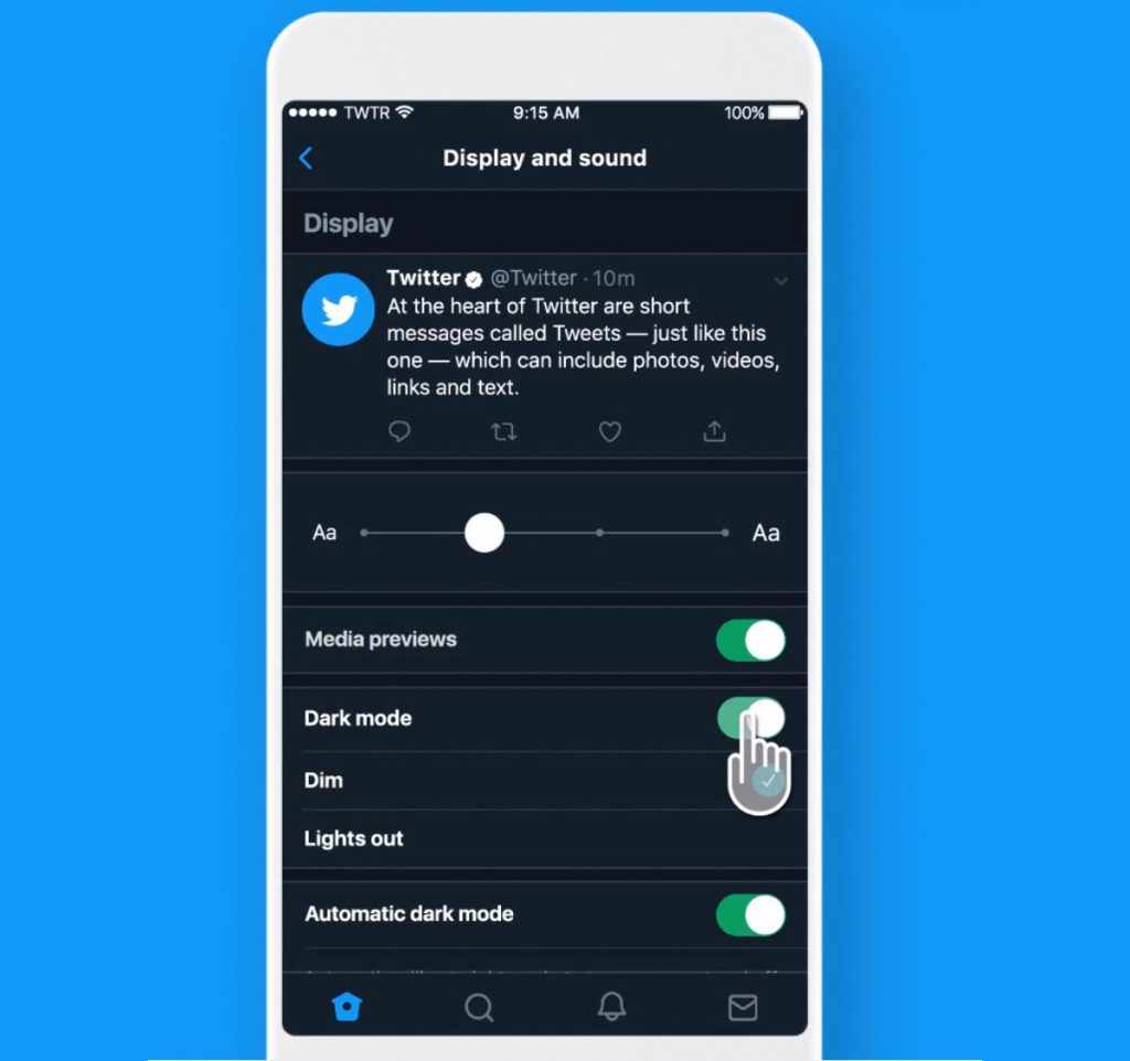 Platform dengan fitur dark mode twitter