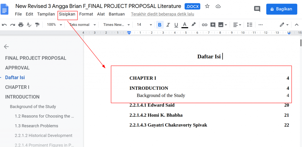 cara buat daftar isi google docs otomatis