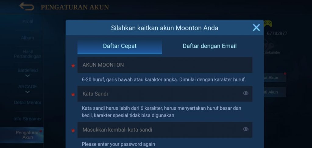 Akan muncul sebuah kotak pendaftaran dengan dua pilihan